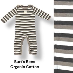 EUC Burt's Bees Striped Baby Jumpsuit / Footie / Coveralls / Romper (6-9 mos)